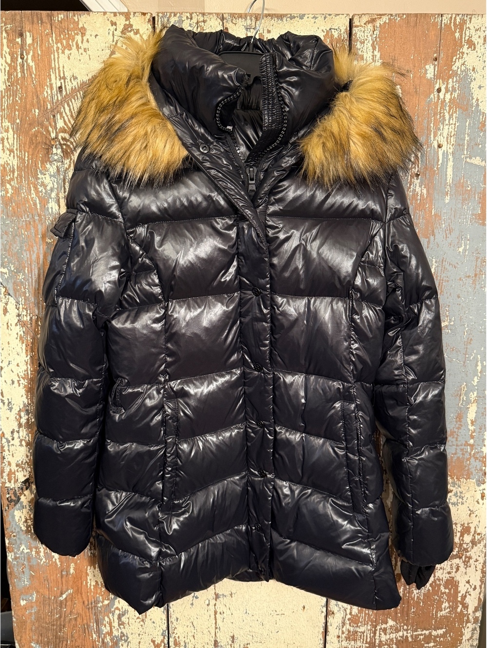 S13 New York Faux Fur Hooded Black Puffer Faux Fur Hooded Jacket size Large